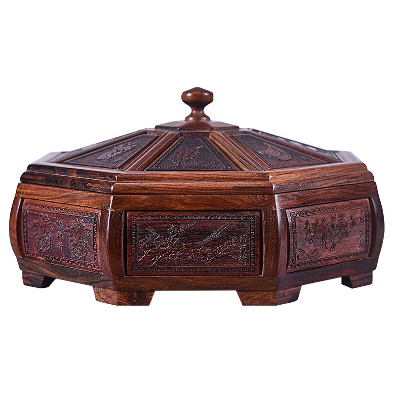 Chinese octagonal box in rosewood or pear wood