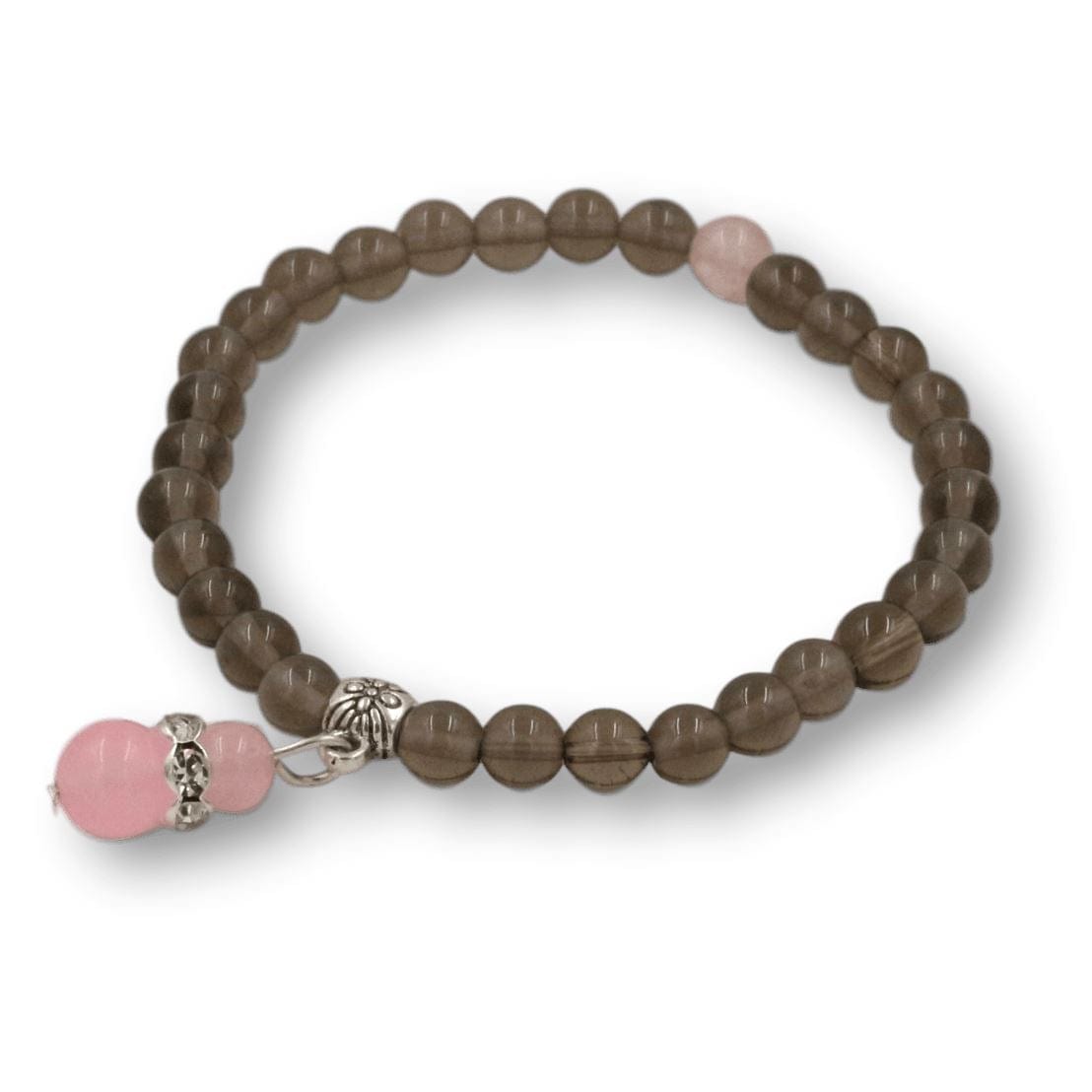 Mala bracelet in obsidian stone and pink crystal