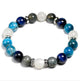 Artisan d'Asie Bracelets Malas Bracelet mala en pierre de lune et oeil de tigre bleue