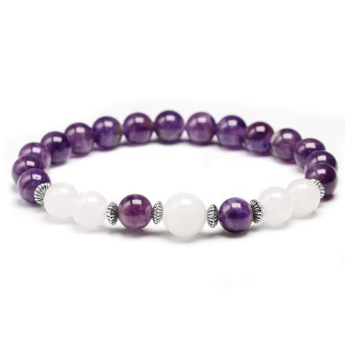 Artisan d'Asie Bracelets Malas S (17cm) Bracelet Mala en Pierre de Lune et Améthyste