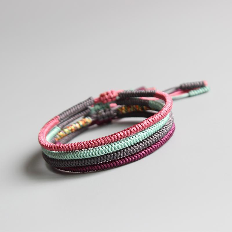 Tibetan Buddhist Braid bracelet - Lucky Door Sliding Knot (Rose / Green / Grey / Violet)