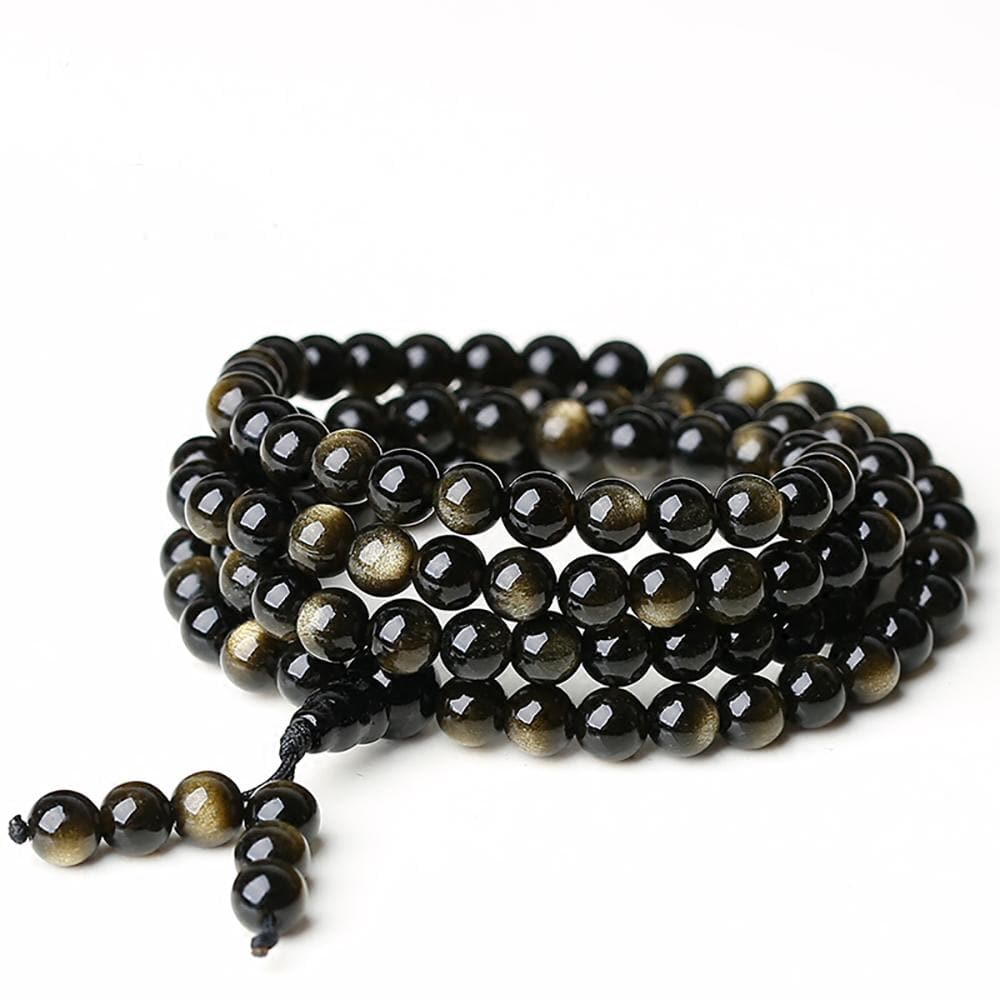 Golden Obsidian Stone Mala Necklace