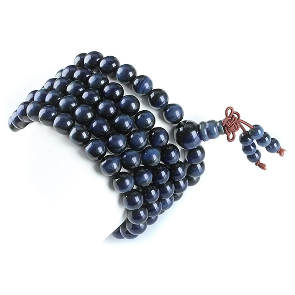 Artisan d'Asie Colliers Malas M (64,8 cm) Collier mala en pierre d'oeil de tigre bleu