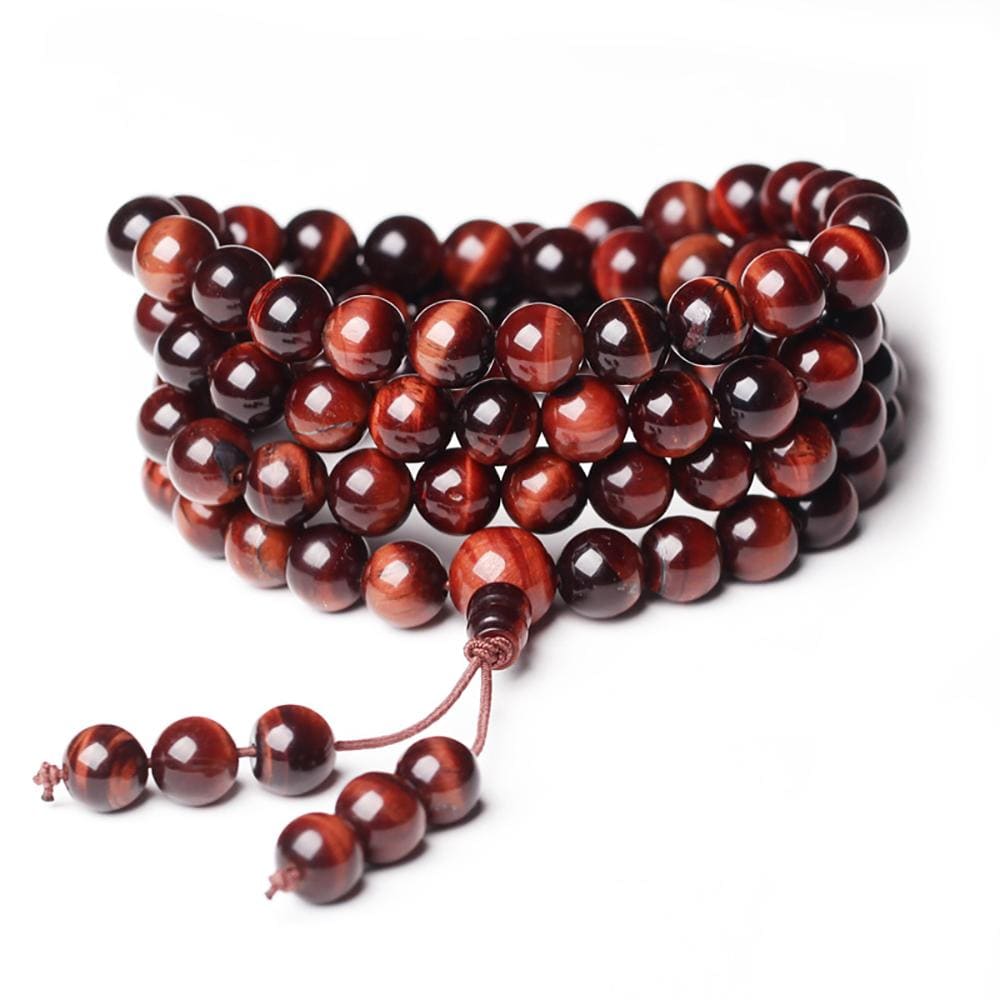 Red tiger eye stone mala necklace