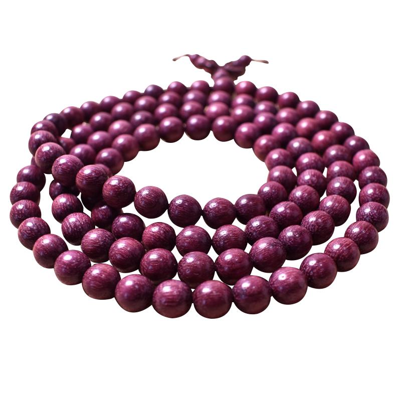 Purple amaranth wooden mala necklace