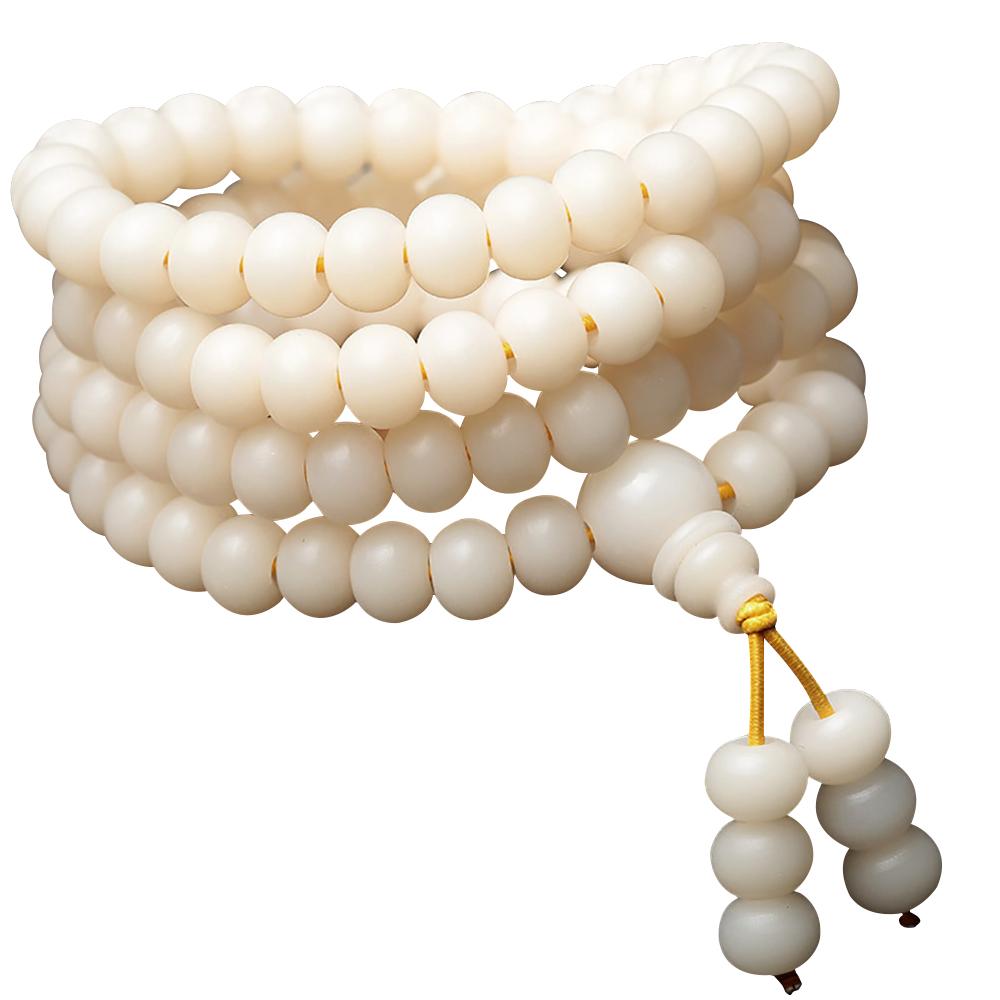 Artisan d'Asie Colliers Malas M (65 cm) Collier mala en graines de bodhi blanches