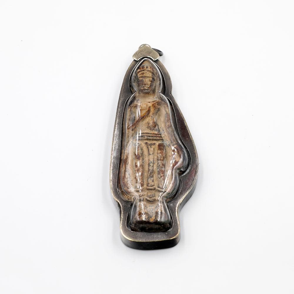 Buddha Phra Lila Amulet in Clay and Ancient Silver S925