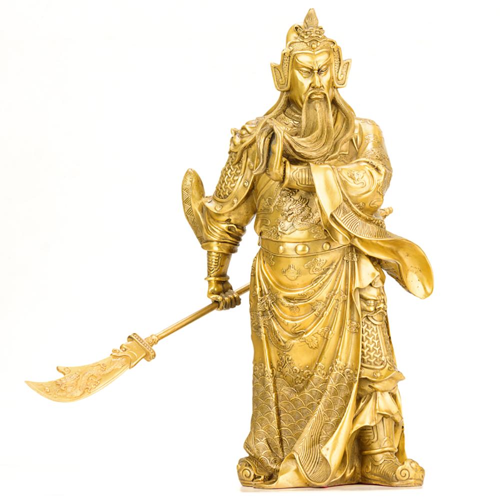 Artisan d'Asie Statues Asiatiques Cuivre Jaune - Taille M - 39.5 cm Statue guerrier Guanyu en cuivre ou cuivre jaune