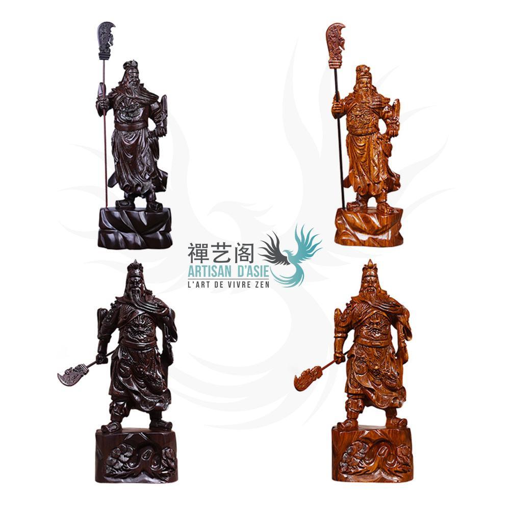 Guanyu warrior statue in black sandalwood or padouk wood