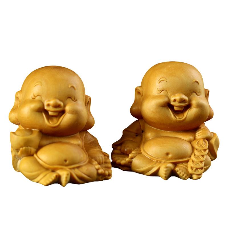 Sitting Maitreya Laughing Buddha statue in boxwood