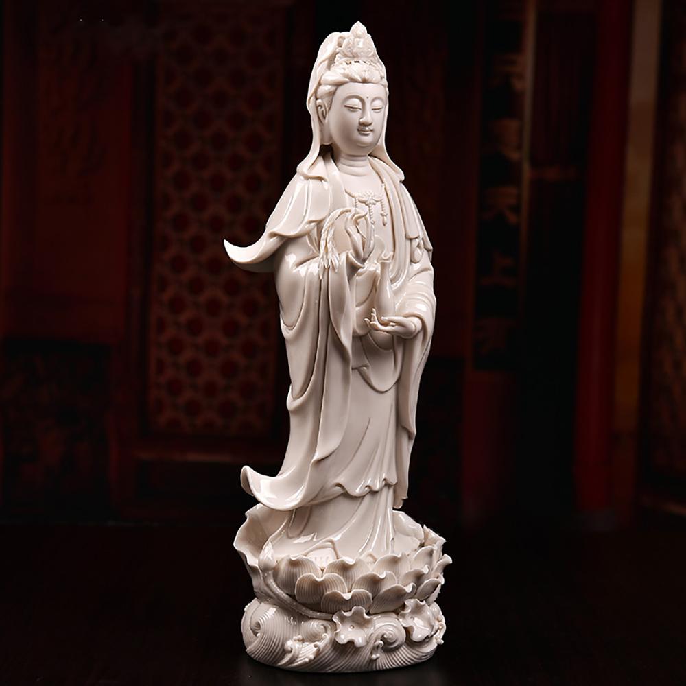 Artisan d'Asie Statues Bouddha Statue Bodhisattva Guanyin en céramique blanche