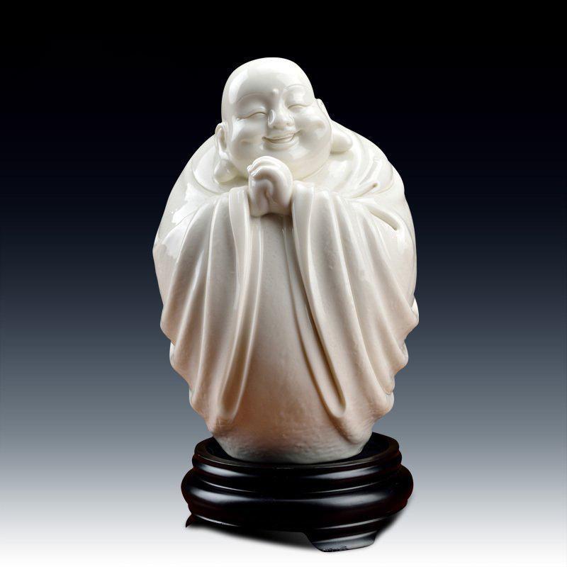 Statue Buddha laughing Maitreya in white ceramic