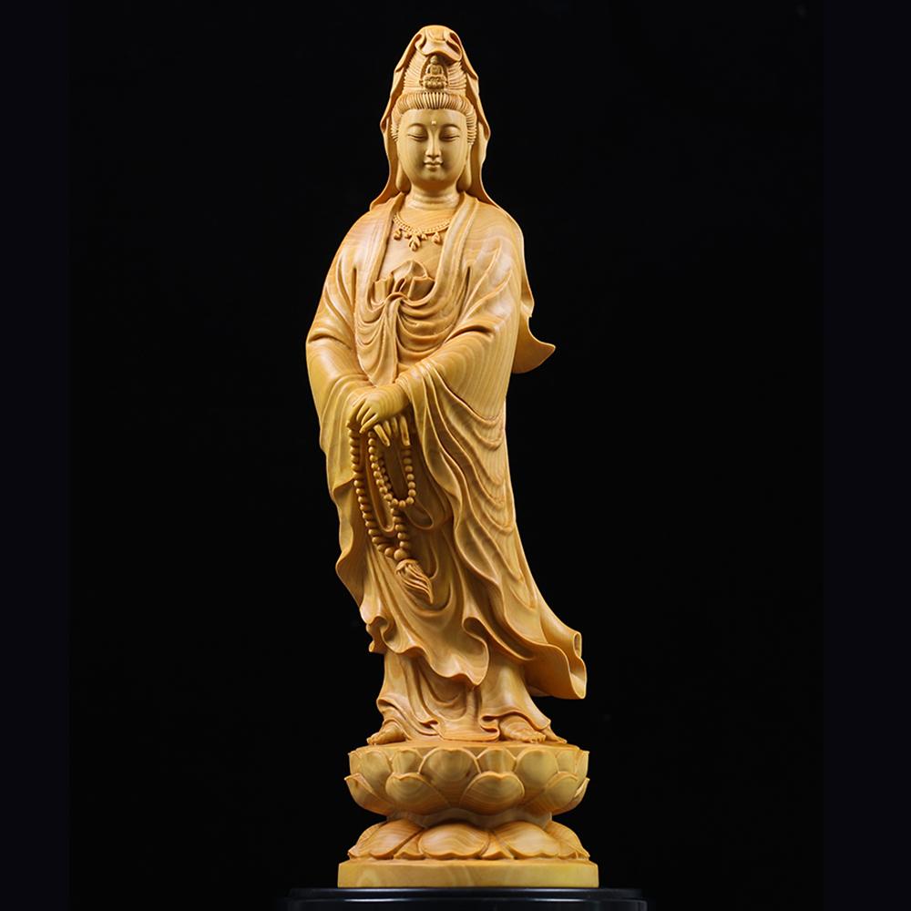 Artisan d'Asie Statues Bouddha XS - 12 cm Statue Bodhisattva Guanyin debout en bois de buis